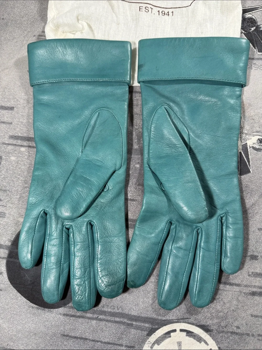 VINTAGE COACH TEAL LEATHER CUFFED GLOVES SZ 6 1/2